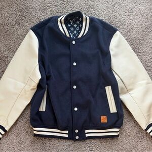 Authentic Louis Vuitton Navy and Cream Varsity Bomber Jacket
